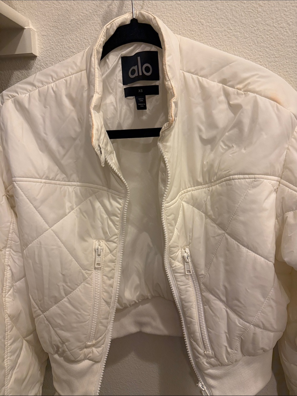 ALO Yoga Cream Quilted Bomber Jacket
